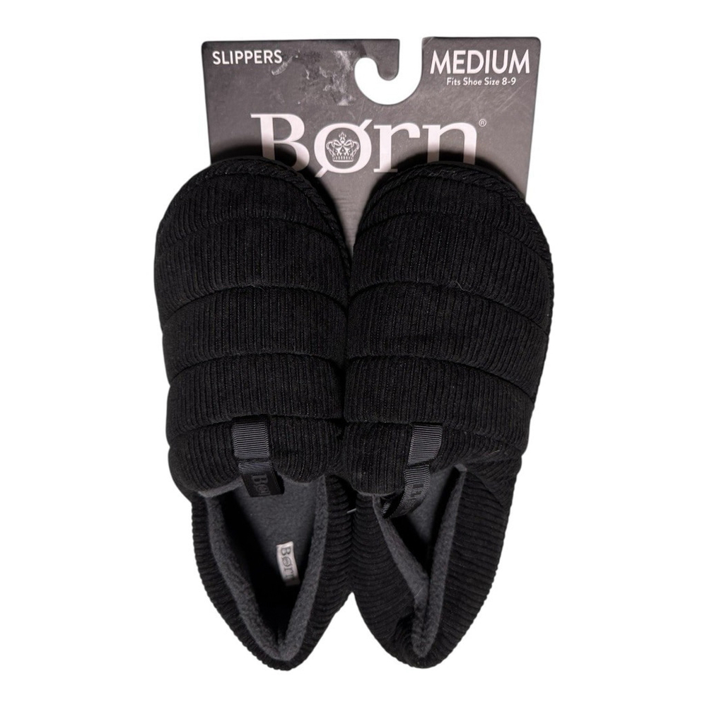 Born Slippers Men Medium Black Hard Sole Shoes Size 8-9 NEW Moccasin